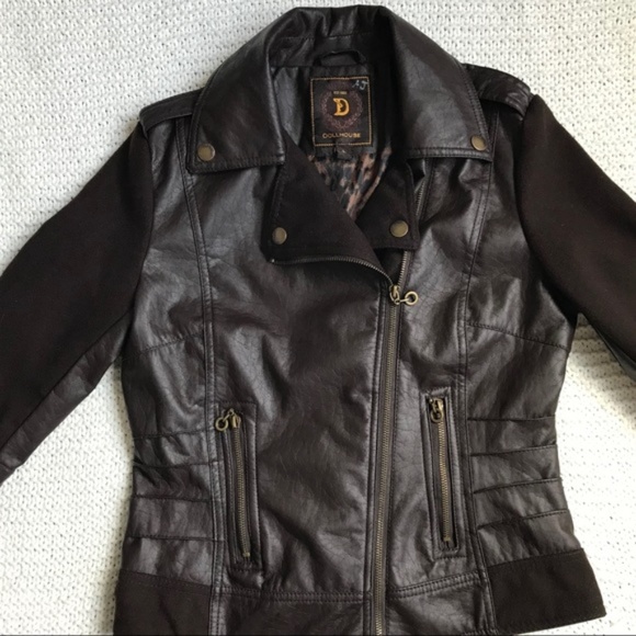 Dollhouse Jackets & Blazers - Brown Faux Leather Moro Jacket w/ Two Tone Trim